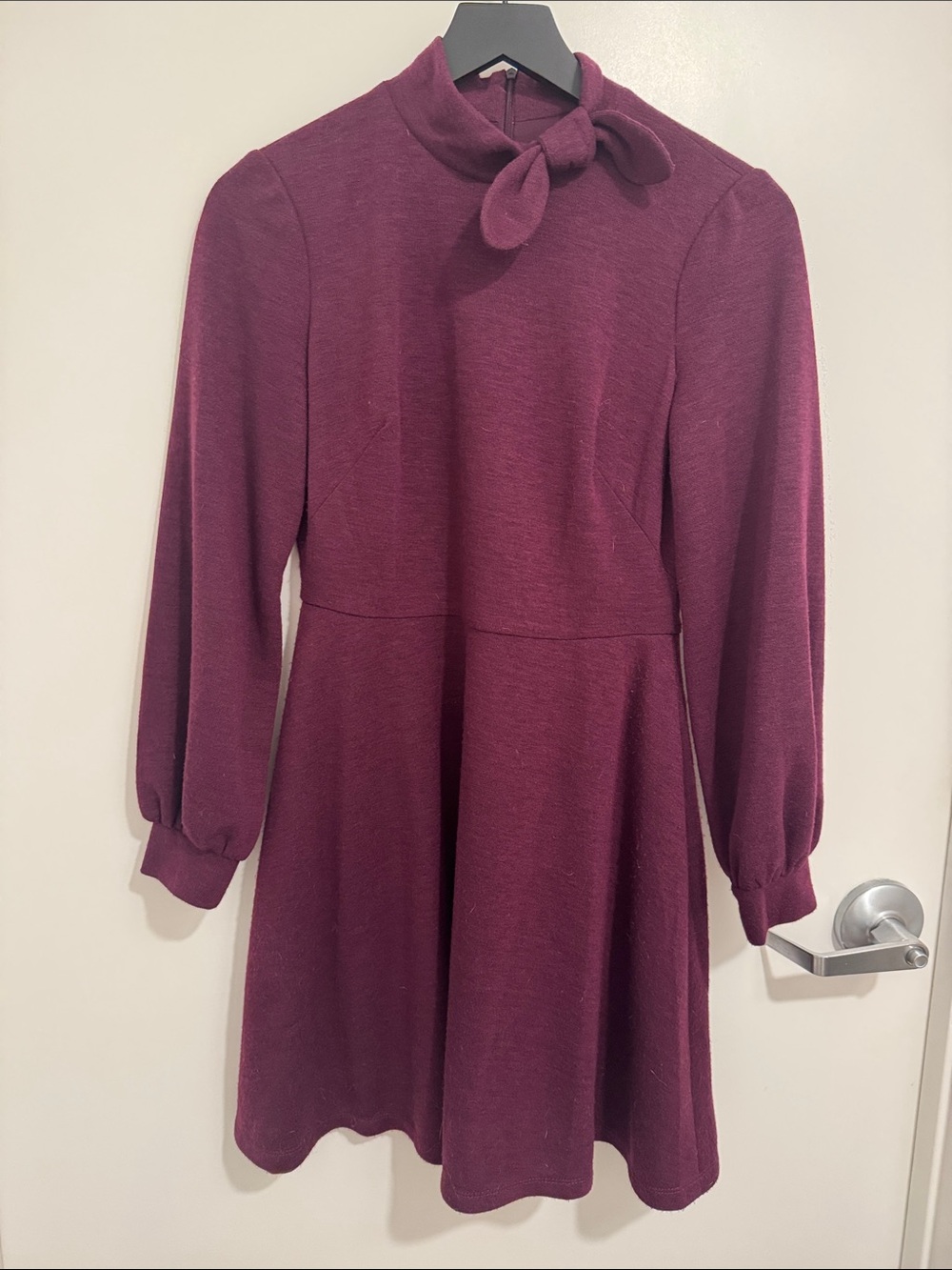 Gal Meets Glam 'Valentina' Long Sleeve Tie Neck Dress in Plum